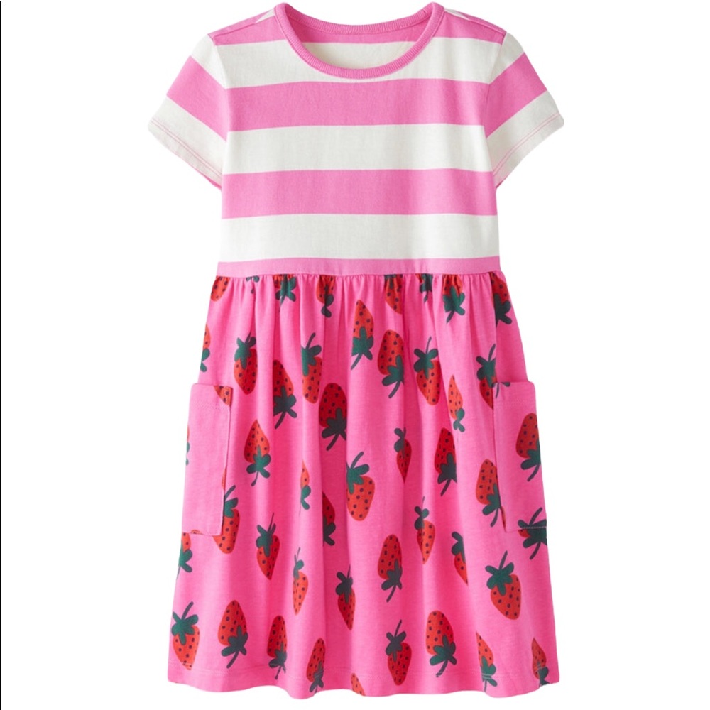 Hanna Andersson Girls Striped Strawberry Mixie Dress 2T 85CM Pink Summer NEW